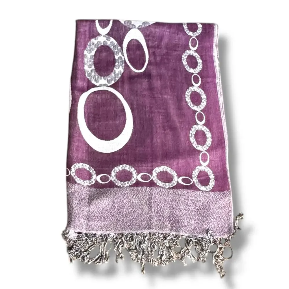 Purple‎ Reversible Geometric Circle Print Fringe Shawl Scarf Wrap Versatile